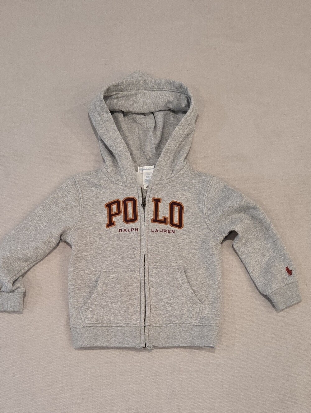 Polo Ralph Lauren Heather Gray Brown Embroidered Logo Hoodie Sweatshirt Boys 24M
